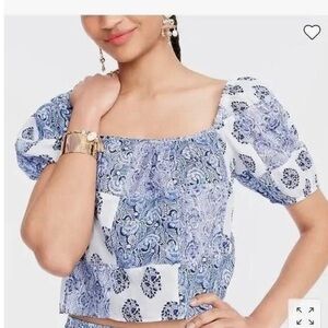 J. Crew 100% cotton patchwork puff sleeve crop shirt size xs blue floral